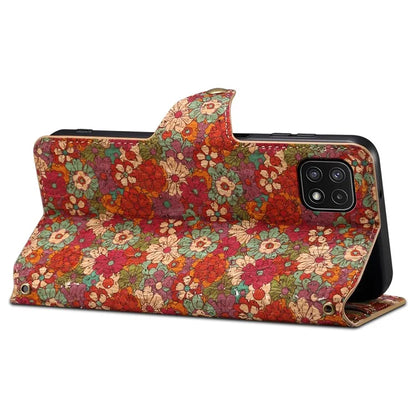 For Samsung Galaxy A22 5G (EU Version) Stand Case Flower Printing Leather Wallet Phone Cover