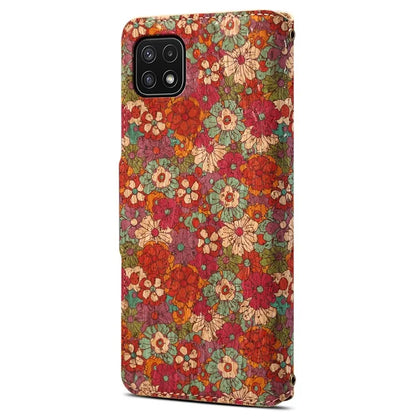 For Samsung Galaxy A22 5G (EU Version) Stand Case Flower Printing Leather Wallet Phone Cover