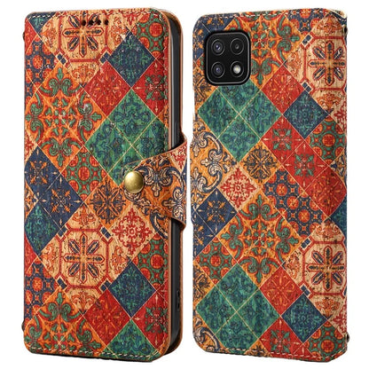 For Samsung Galaxy A22 5G (EU Version) Stand Case Flower Printing Leather Wallet Phone Cover