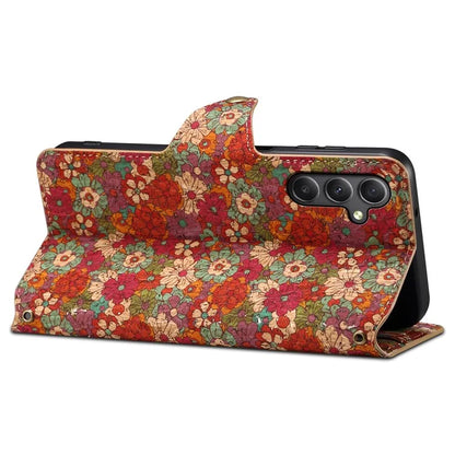 For Samsung Galaxy A24 4G (162.1 x 77.6 x 8.3mm) Wallet Phone Case Floral Printing Stand Leather Flip Cover