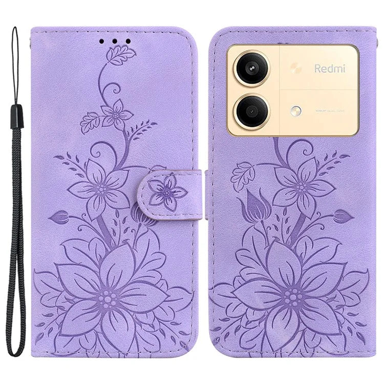 For Xiaomi Redmi Note 13R Pro 5G Leather Case Flower Imprint Scratch-proof Phone Wallet Cover