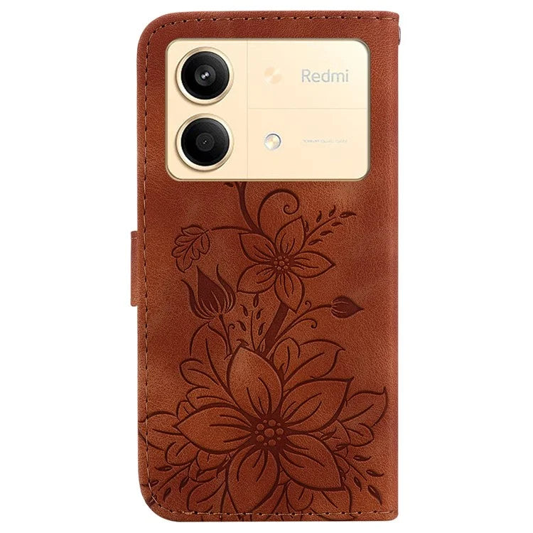 For Xiaomi Redmi Note 13R Pro 5G Leather Case Flower Imprint Scratch-proof Phone Wallet Cover
