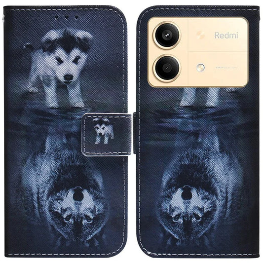 For Xiaomi Redmi Note 13R Pro 5G Case Anti-drop Pattern Printing Stand Mobile Phone Protector and Wolf