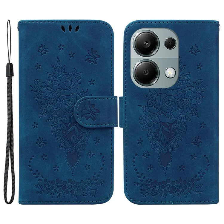 For Xiaomi Redmi Note 13 Pro 4G / Poco M6 Pro 4G Case PU Leather+TPU Imprinted Phone Cover with Flower Pattern