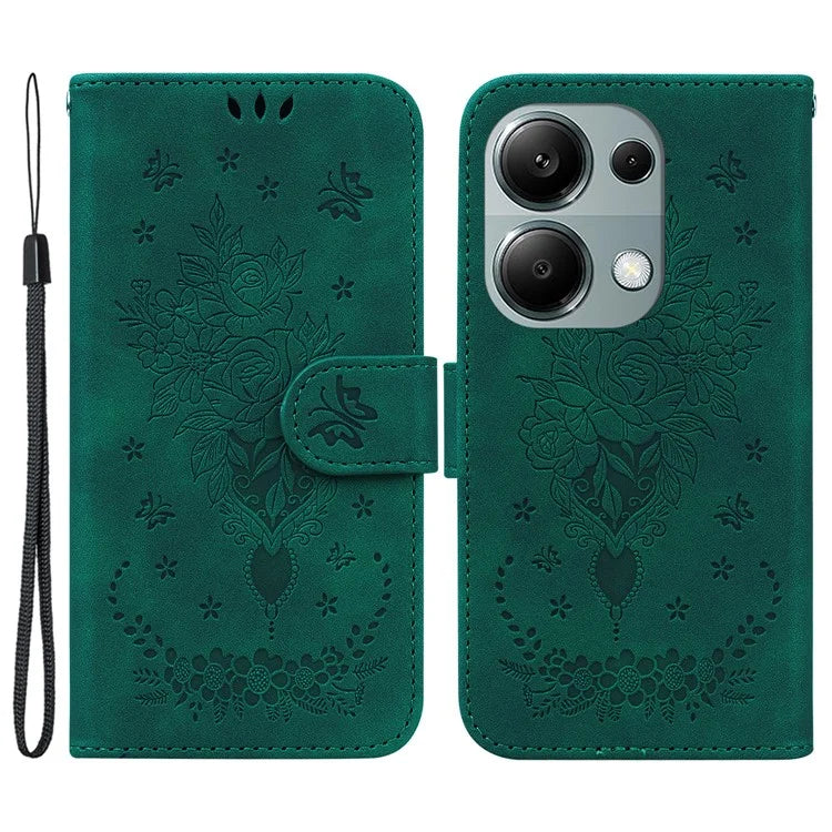 For Xiaomi Redmi Note 13 Pro 4G / Poco M6 Pro 4G Case PU Leather+TPU Imprinted Phone Cover with Flower Pattern