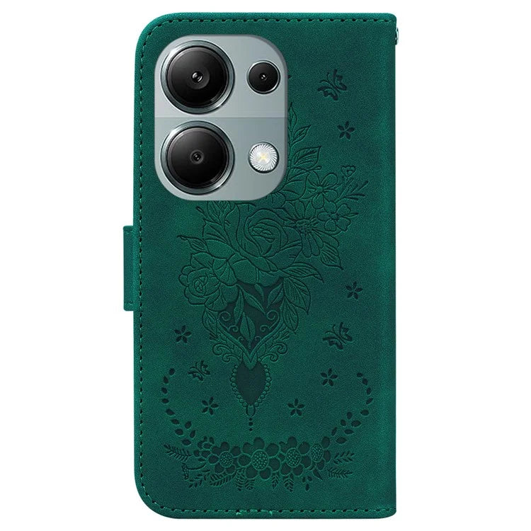 For Xiaomi Redmi Note 13 Pro 4G / Poco M6 Pro 4G Case PU Leather+TPU Imprinted Phone Cover with Flower Pattern