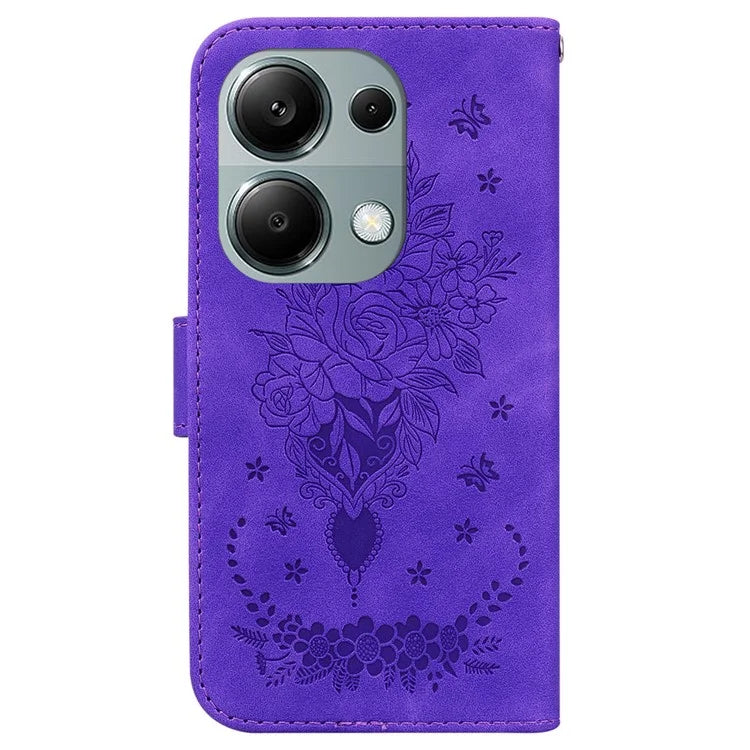 For Xiaomi Redmi Note 13 Pro 4G / Poco M6 Pro 4G Case PU Leather+TPU Imprinted Phone Cover with Flower Pattern