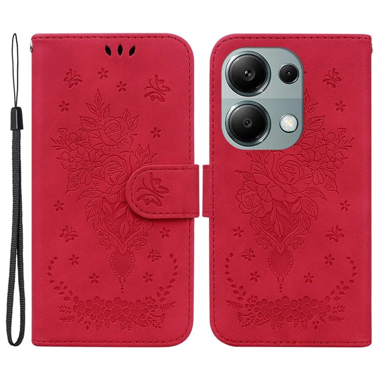 For Xiaomi Redmi Note 13 Pro 4G / Poco M6 Pro 4G Case PU Leather+TPU Imprinted Phone Cover with Flower Pattern