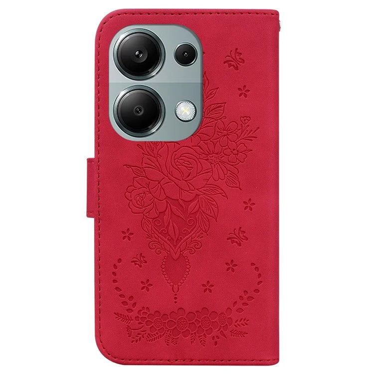 For Xiaomi Redmi Note 13 Pro 4G / Poco M6 Pro 4G Case PU Leather+TPU Imprinted Phone Cover with Flower Pattern