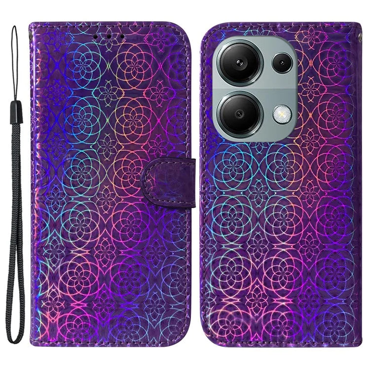 For Xiaomi Redmi Note 13 Pro 4G / Poco M6 Pro 4G Case PU Leather Dazzling Flower Phone Cover with Card Slots