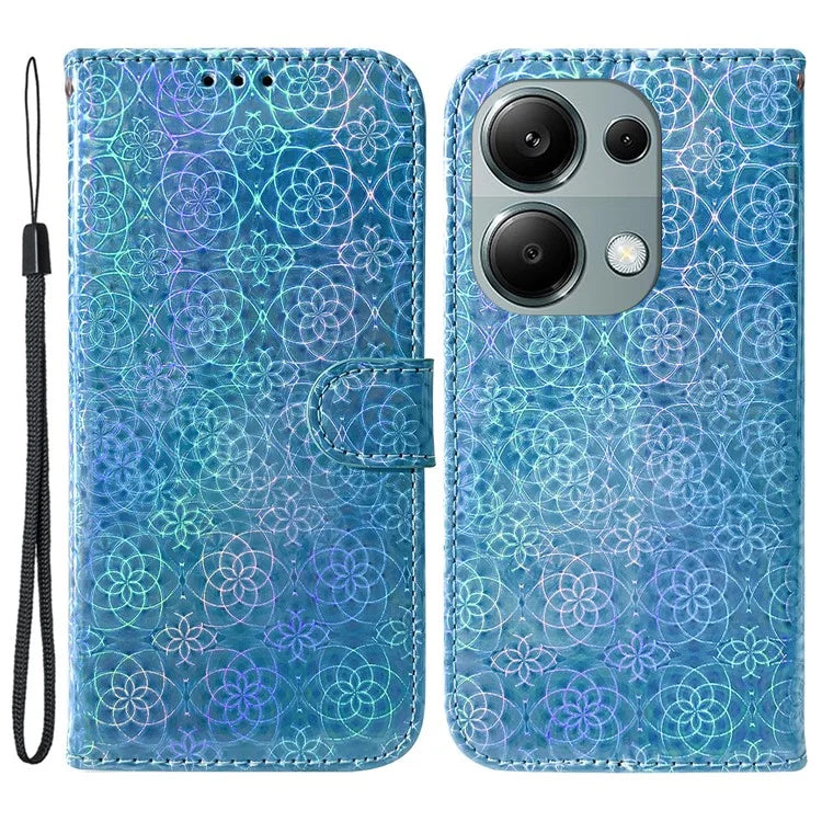 For Xiaomi Redmi Note 13 Pro 4G / Poco M6 Pro 4G Case PU Leather Dazzling Flower Phone Cover with Card Slots
