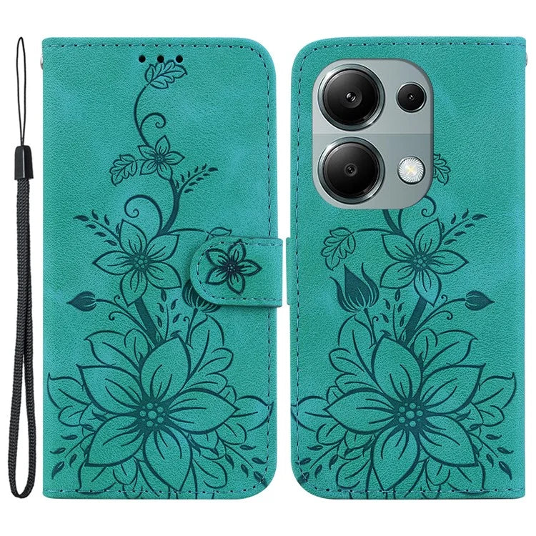 For Xiaomi Redmi Note 13 Pro 4G / Poco M6 Pro 4G Leather Case Flower Imprint Foldable Stand Phone Cover