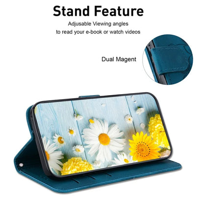 For Xiaomi Redmi Note 13 Pro 4G / Poco M6 Pro 4G Leather Case Flower Imprint Foldable Stand Phone Cover