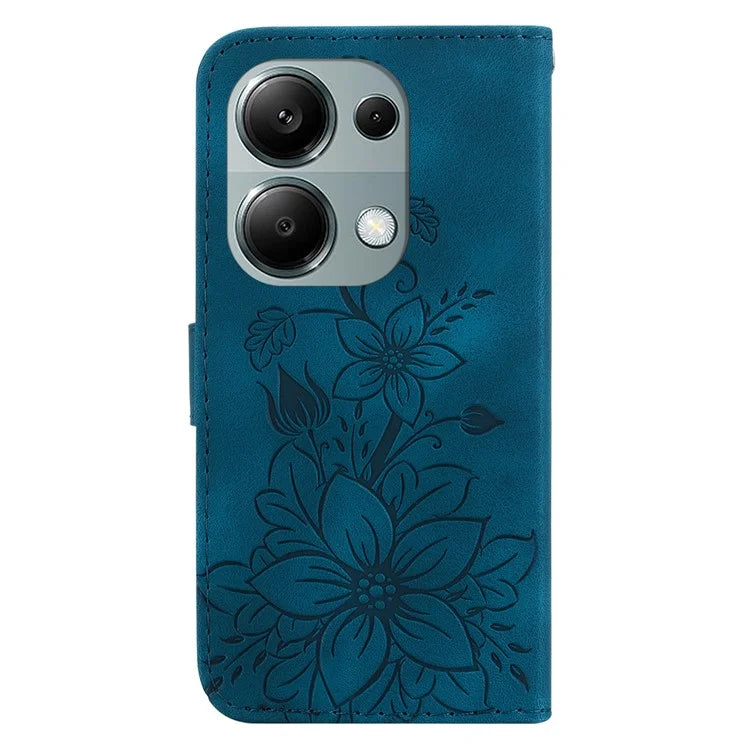 For Xiaomi Redmi Note 13 Pro 4G / Poco M6 Pro 4G Leather Case Flower Imprint Foldable Stand Phone Cover