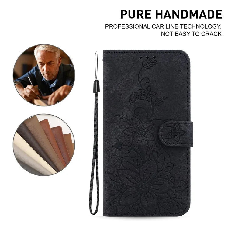 For Xiaomi Redmi Note 13 Pro 4G / Poco M6 Pro 4G Leather Case Flower Imprint Foldable Stand Phone Cover