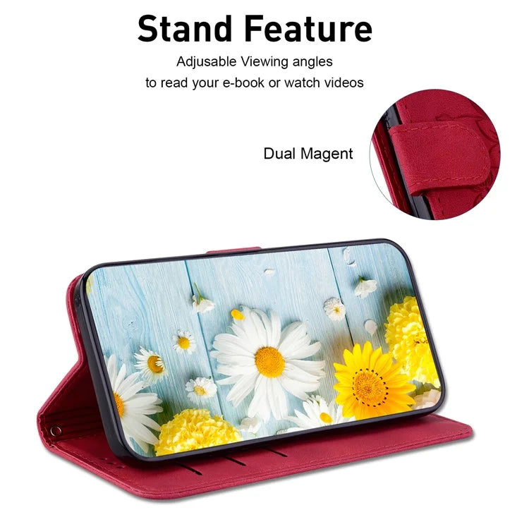 For Xiaomi Redmi Note 13 Pro 4G / Poco M6 Pro 4G Leather Case Flower Imprint Foldable Stand Phone Cover