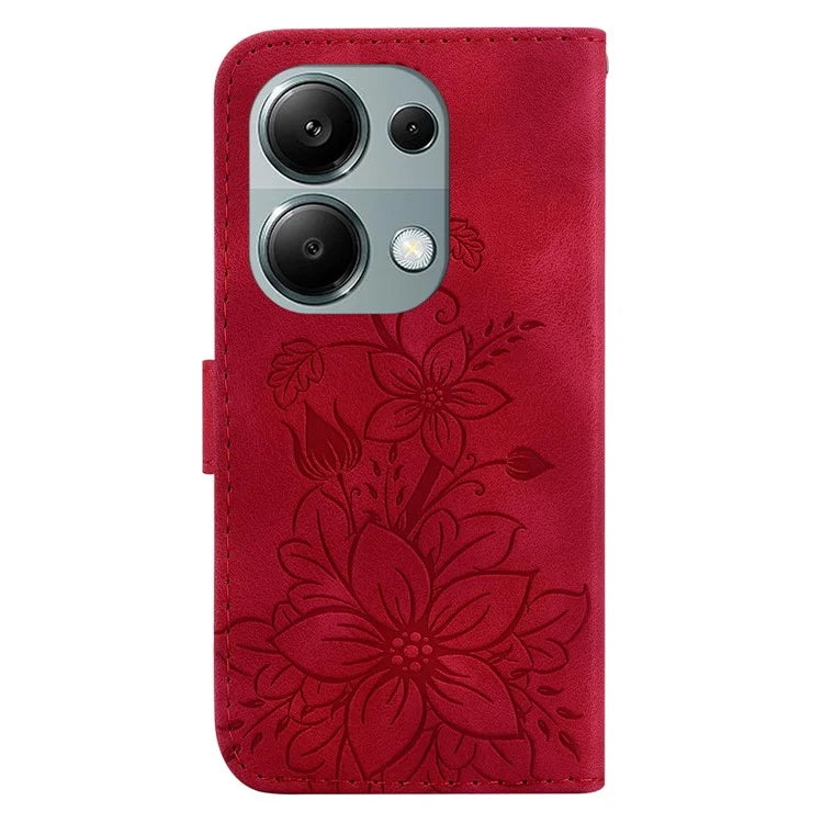 For Xiaomi Redmi Note 13 Pro 4G / Poco M6 Pro 4G Leather Case Flower Imprint Foldable Stand Phone Cover