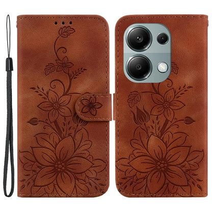 For Xiaomi Redmi Note 13 Pro 4G / Poco M6 Pro 4G Leather Case Flower Imprint Foldable Stand Phone Cover
