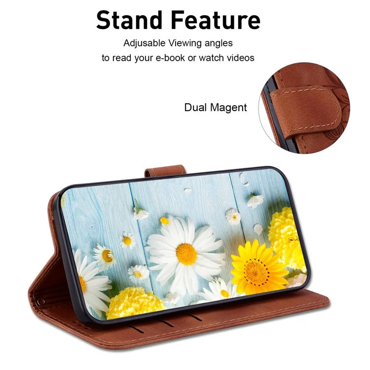 For Xiaomi Redmi Note 13 Pro 4G / Poco M6 Pro 4G Leather Case Flower Imprint Foldable Stand Phone Cover