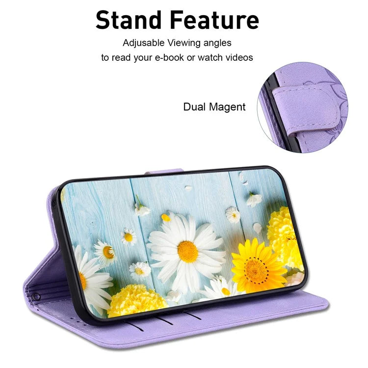 For Xiaomi Redmi Note 13 Pro 4G / Poco M6 Pro 4G Leather Case Flower Imprint Foldable Stand Phone Cover