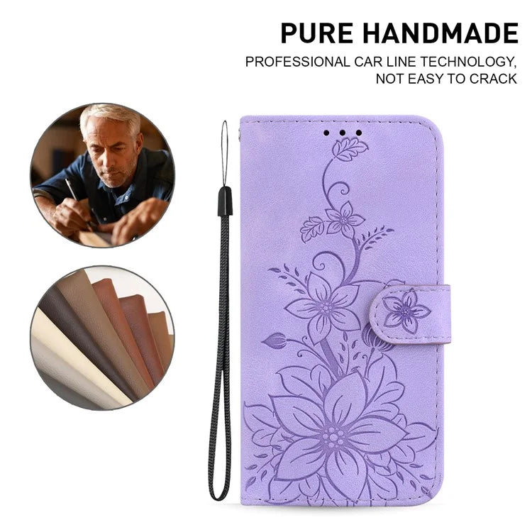 For Xiaomi Redmi Note 13 Pro 4G / Poco M6 Pro 4G Leather Case Flower Imprint Foldable Stand Phone Cover