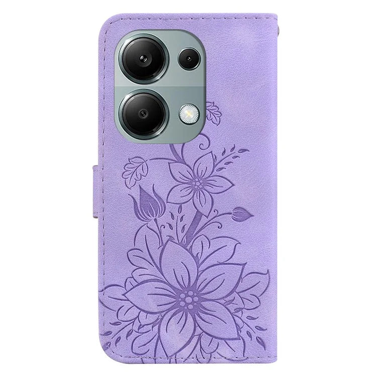 For Xiaomi Redmi Note 13 Pro 4G / Poco M6 Pro 4G Leather Case Flower Imprint Foldable Stand Phone Cover