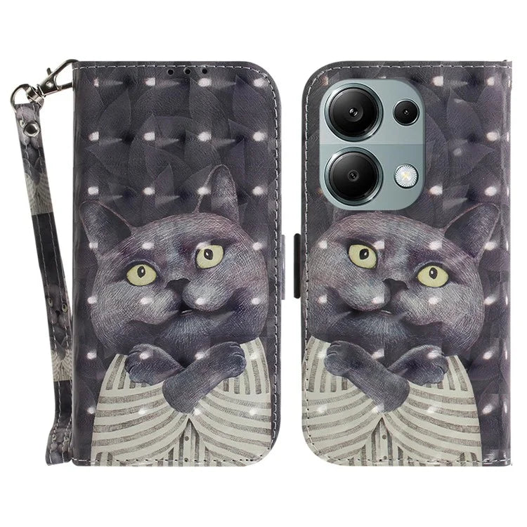 For Xiaomi Redmi Note 13 Pro 4G / Poco M6 Pro 4G Case Wallet Pattern Printed Leather Cover with Strap