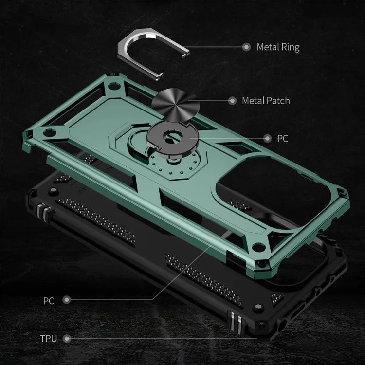 For Xiaomi Redmi Note 13 Pro 4G / Poco M6 Pro 4G Case Anti-Drop PC+TPU Kickstand Phone Coverish Green