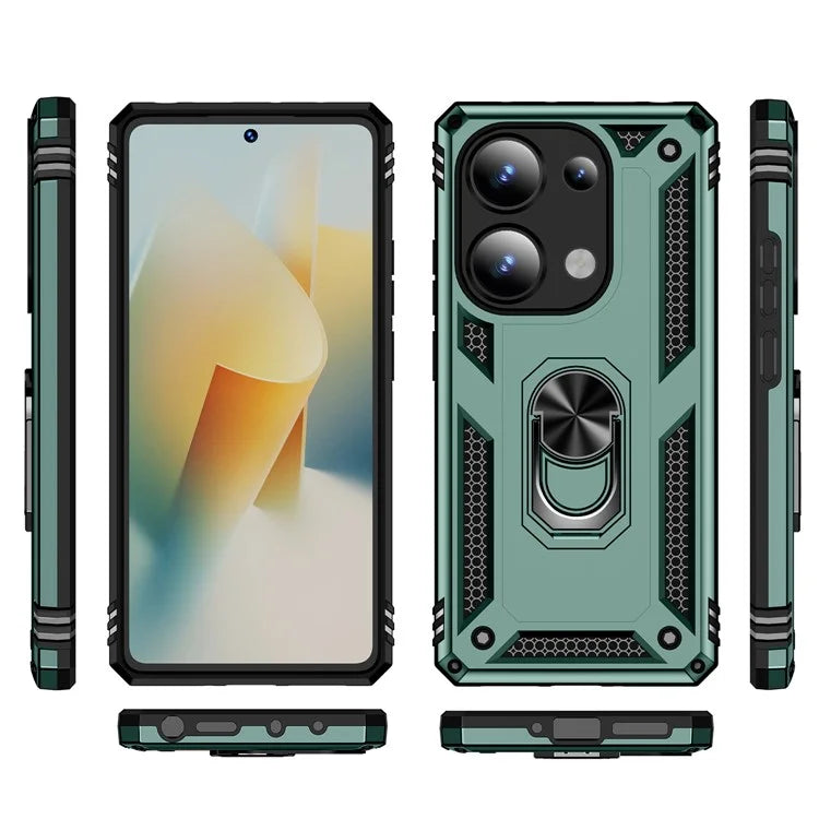For Xiaomi Redmi Note 13 Pro 4G / Poco M6 Pro 4G Case Anti-Drop PC+TPU Kickstand Phone Coverish Green