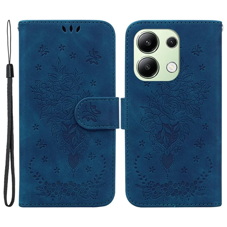 For Xiaomi Redmi Note 13 4G Leather Case Rose Butterfly Phone Cover with Wallet