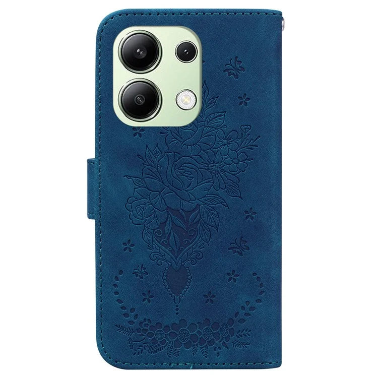 For Xiaomi Redmi Note 13 4G Leather Case Rose Butterfly Phone Cover with Wallet