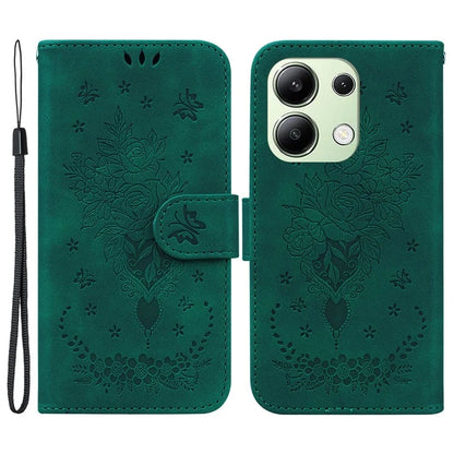 For Xiaomi Redmi Note 13 4G Leather Case Rose Butterfly Phone Cover with Wallet