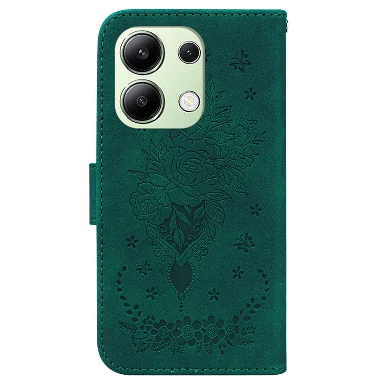 For Xiaomi Redmi Note 13 4G Leather Case Rose Butterfly Phone Cover with Wallet