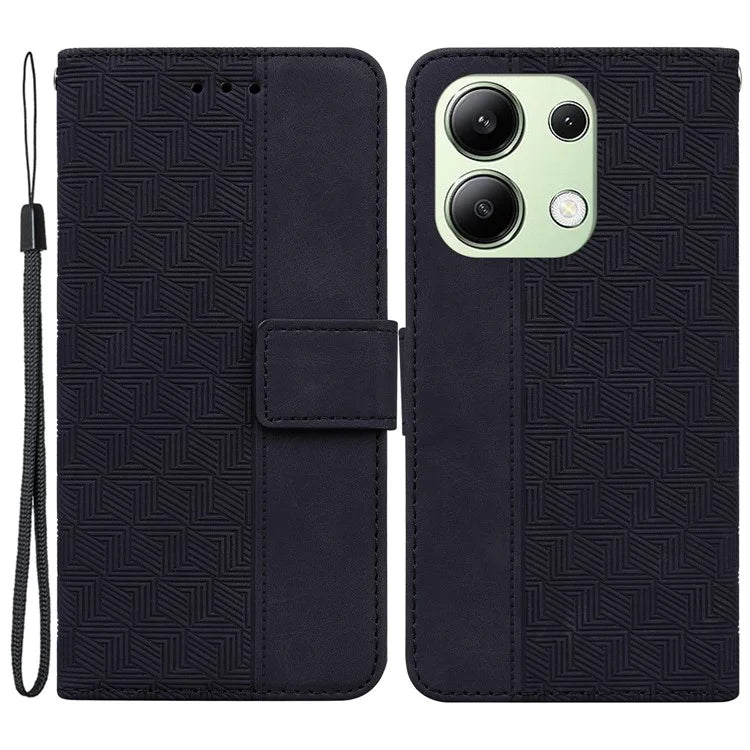 For Xiaomi Redmi Note 13 4G Case PU Leather Wallet Card Slots Geometry Imprinted Phone Cover