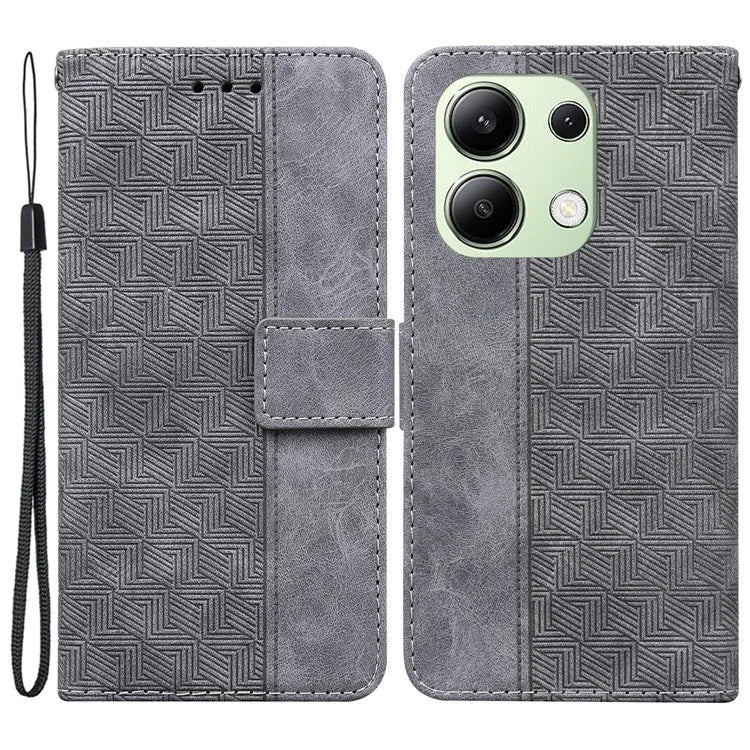 For Xiaomi Redmi Note 13 4G Case PU Leather Wallet Card Slots Geometry Imprinted Phone Cover