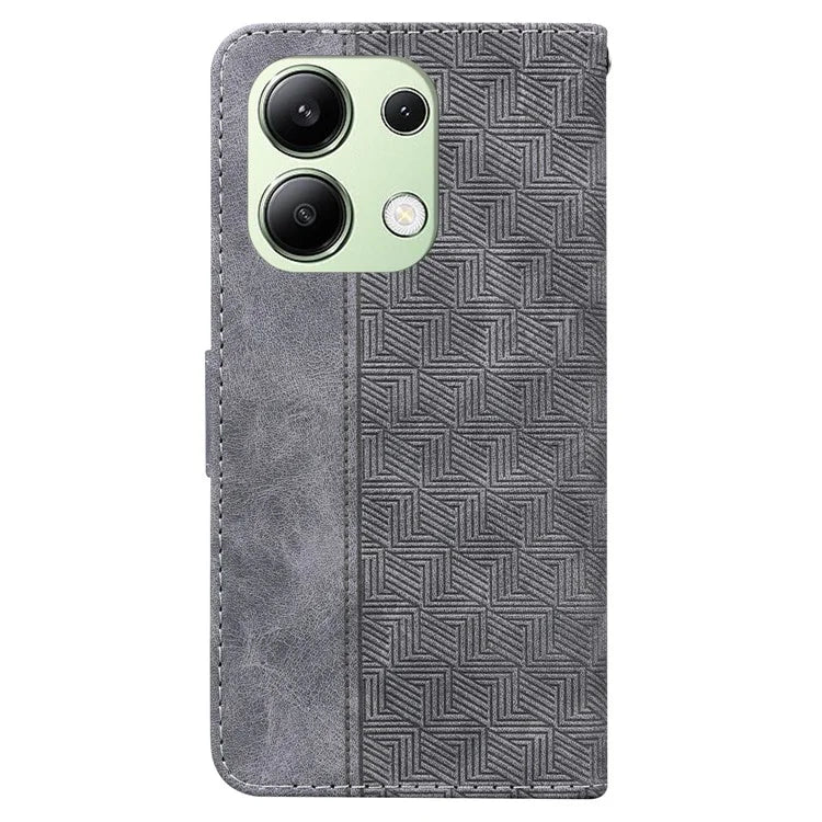 For Xiaomi Redmi Note 13 4G Case PU Leather Wallet Card Slots Geometry Imprinted Phone Cover