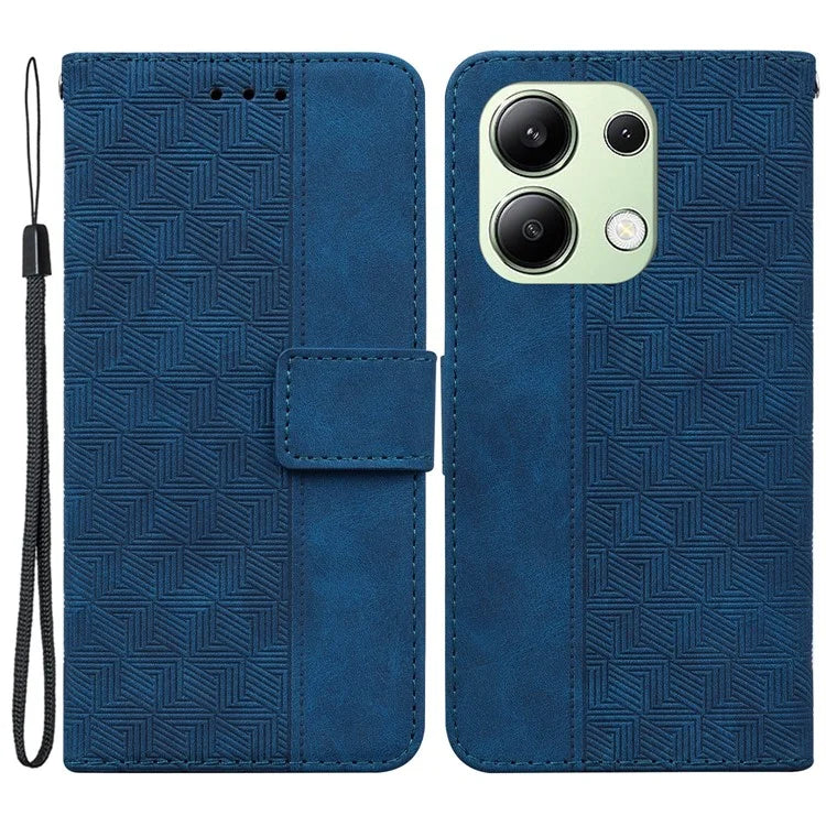 For Xiaomi Redmi Note 13 4G Case PU Leather Wallet Card Slots Geometry Imprinted Phone Cover