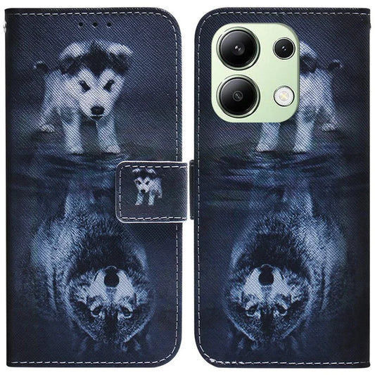 For Xiaomi Redmi Note 13 4G Leather Case Stand Wallet Phone Cover Pattern Printing and Wolf