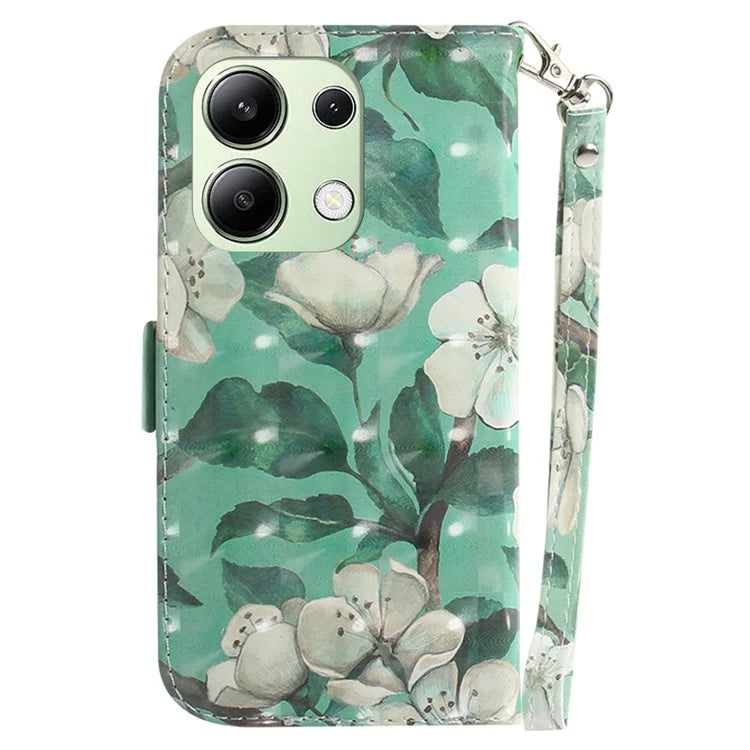For Xiaomi Redmi Note 13 4G Case with Hand Strap Pattern Printing Leather Phone Cover