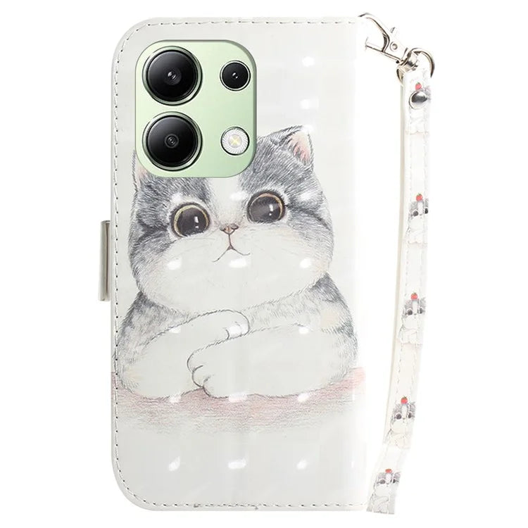 For Xiaomi Redmi Note 13 4G Case with Hand Strap Pattern Printing Leather Phone Cover