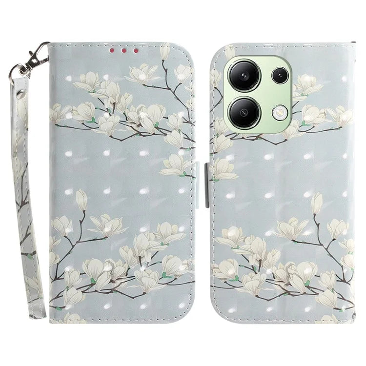 For Xiaomi Redmi Note 13 4G Case with Hand Strap Pattern Printing Leather Phone Cover