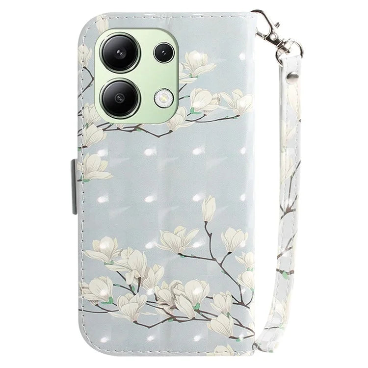 For Xiaomi Redmi Note 13 4G Case with Hand Strap Pattern Printing Leather Phone Cover