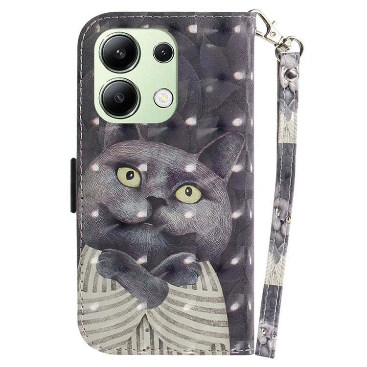 For Xiaomi Redmi Note 13 4G Case with Hand Strap Pattern Printing Leather Phone Cover