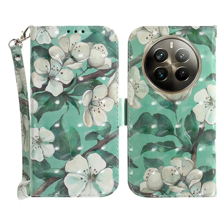 For Realme 12 Pro 5G / 12 Pro+ 5G Wallet Case Pattern Printed Leather Cover with Strap