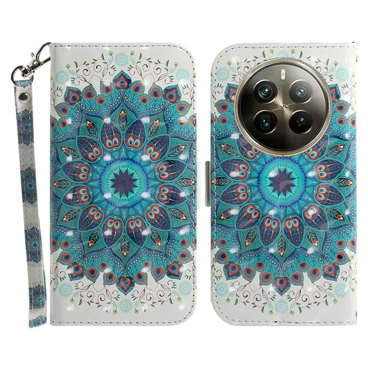For Realme 12 Pro 5G / 12 Pro+ 5G Wallet Case Pattern Printed Leather Cover with Strap
