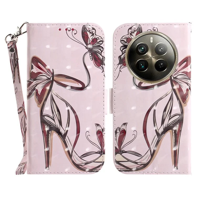 For Realme 12 Pro 5G / 12 Pro+ 5G Wallet Case Pattern Printed Leather Cover with Strap