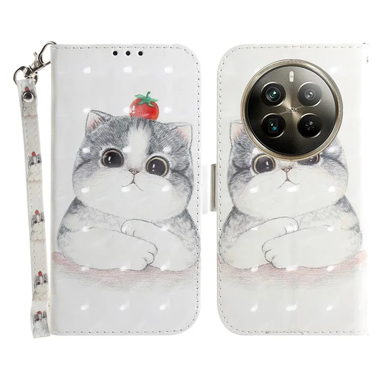 For Realme 12 Pro 5G / 12 Pro+ 5G Wallet Case Pattern Printed Leather Cover with Strap