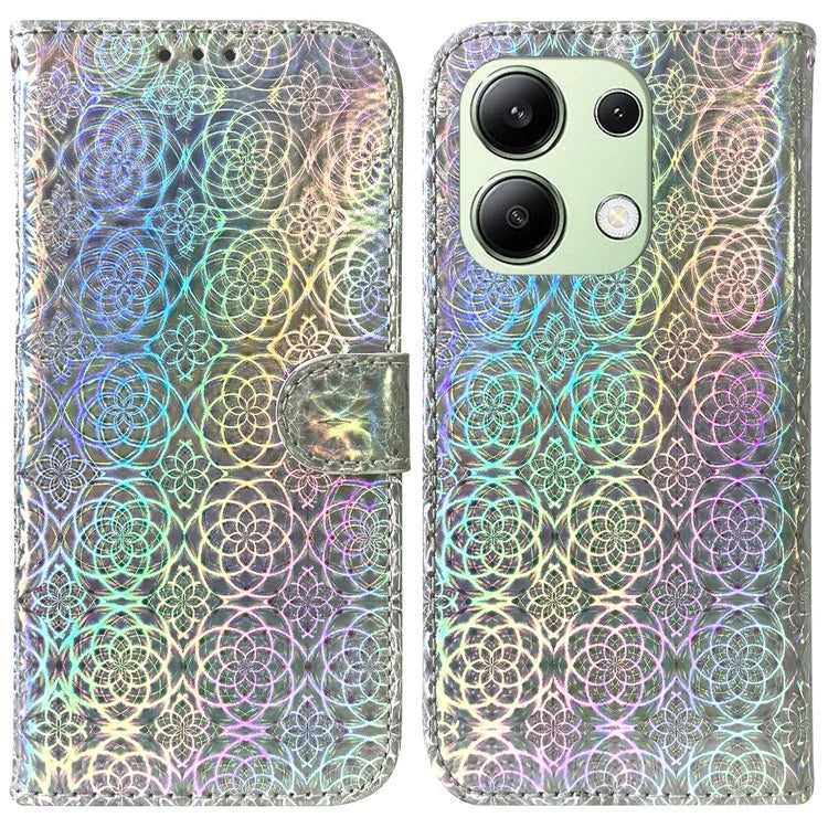 For Xiaomi Redmi Note 13 4G Wallet Case PU Leather Dazzling Flower Phone Cover