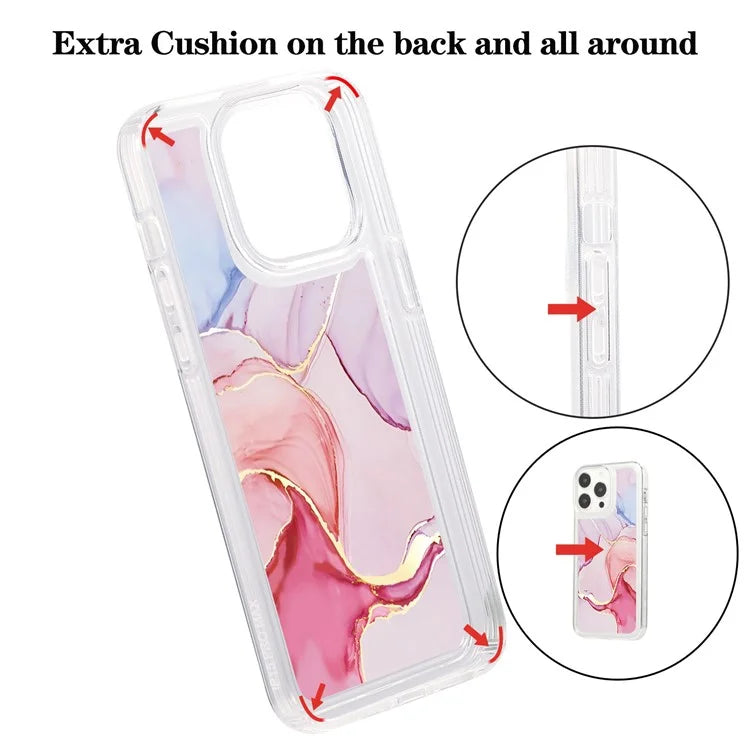 For iPhone 14 Pro TPU Case Marble Pattern Airbag Protection Back Phone Cover