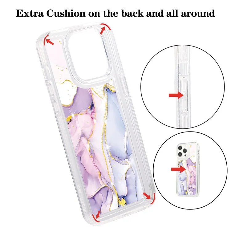 For iPhone 14 Pro TPU Case Marble Pattern Airbag Protection Back Phone Cover